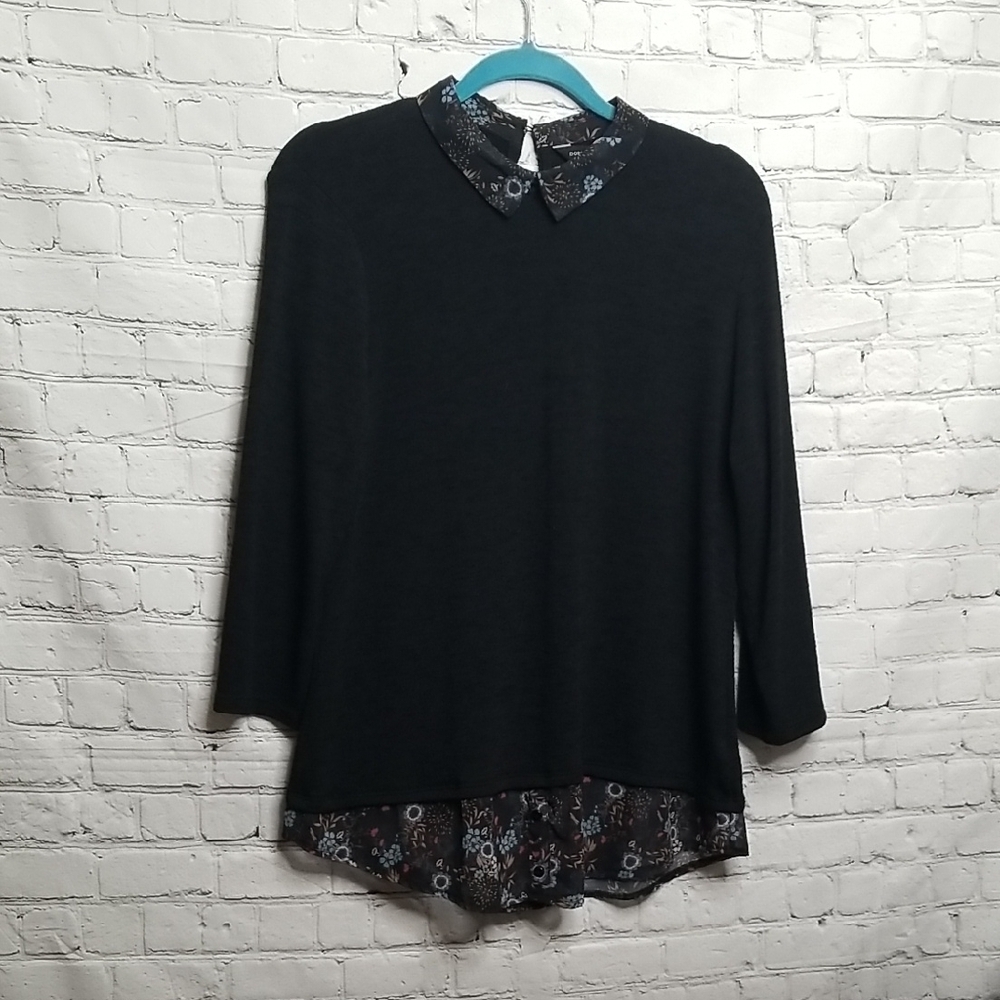 Dorothy Perkins Black Floral Collared Blouse Size 12